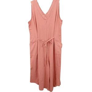 AnyBody Women's Knit Wide-Leg Jumpsuit w/ Tie Burnt Orange Vneck Minimalist Cozy